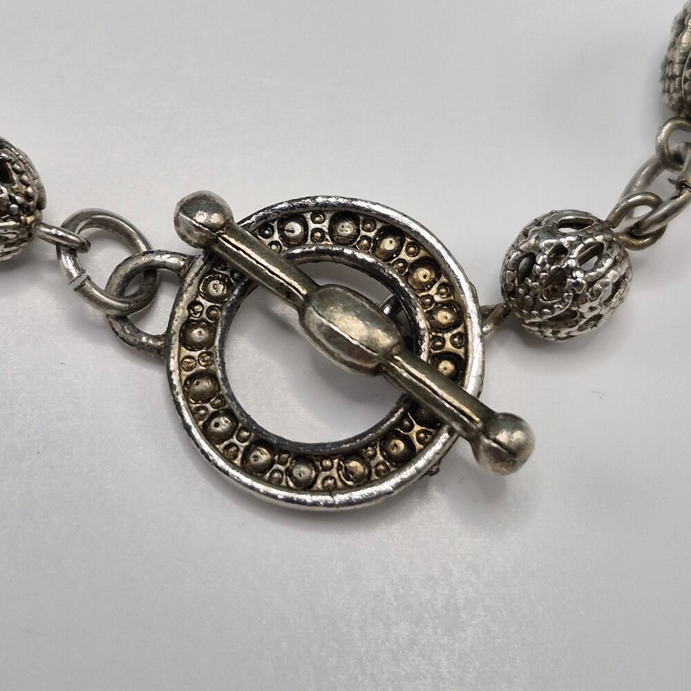 Vintage Medieval Victorian Style Bracelet Silver-tone and Red Stone Toggle Close - Picture 5 of 16